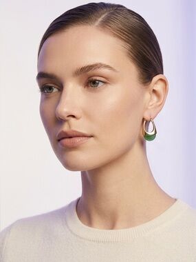 8. House of Harlow Gold-Tone Hoop Drop Earrings with Green Accent